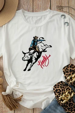 Hot Dear-Lover Cowboy Howdy Embroidered Western Fashion T Shirt White