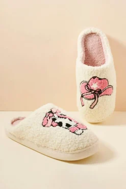 Best Dear-Lover Cowgirl Hat & Boot Printed Plush Thermal Home Slippers White