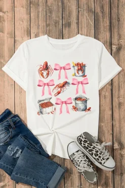 Sale Dear-Lover Crawfish Boil Bow Graphic Crewneck Tee White