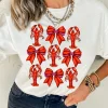 Outlet Dear-Lover Crawfish Bow Printed Casual T Shirt White