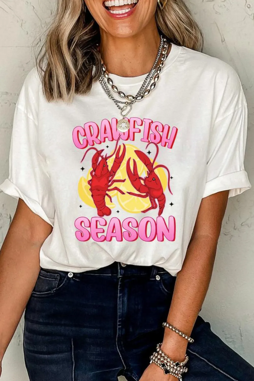 Fashion Dear-Lover CRAWFISH SEASON Lemon Spice Graphic Tee White