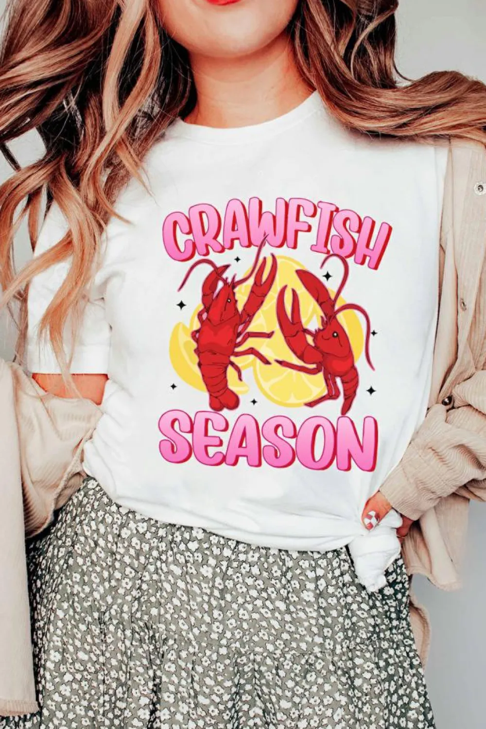 Fashion Dear-Lover CRAWFISH SEASON Lemon Spice Graphic Tee White