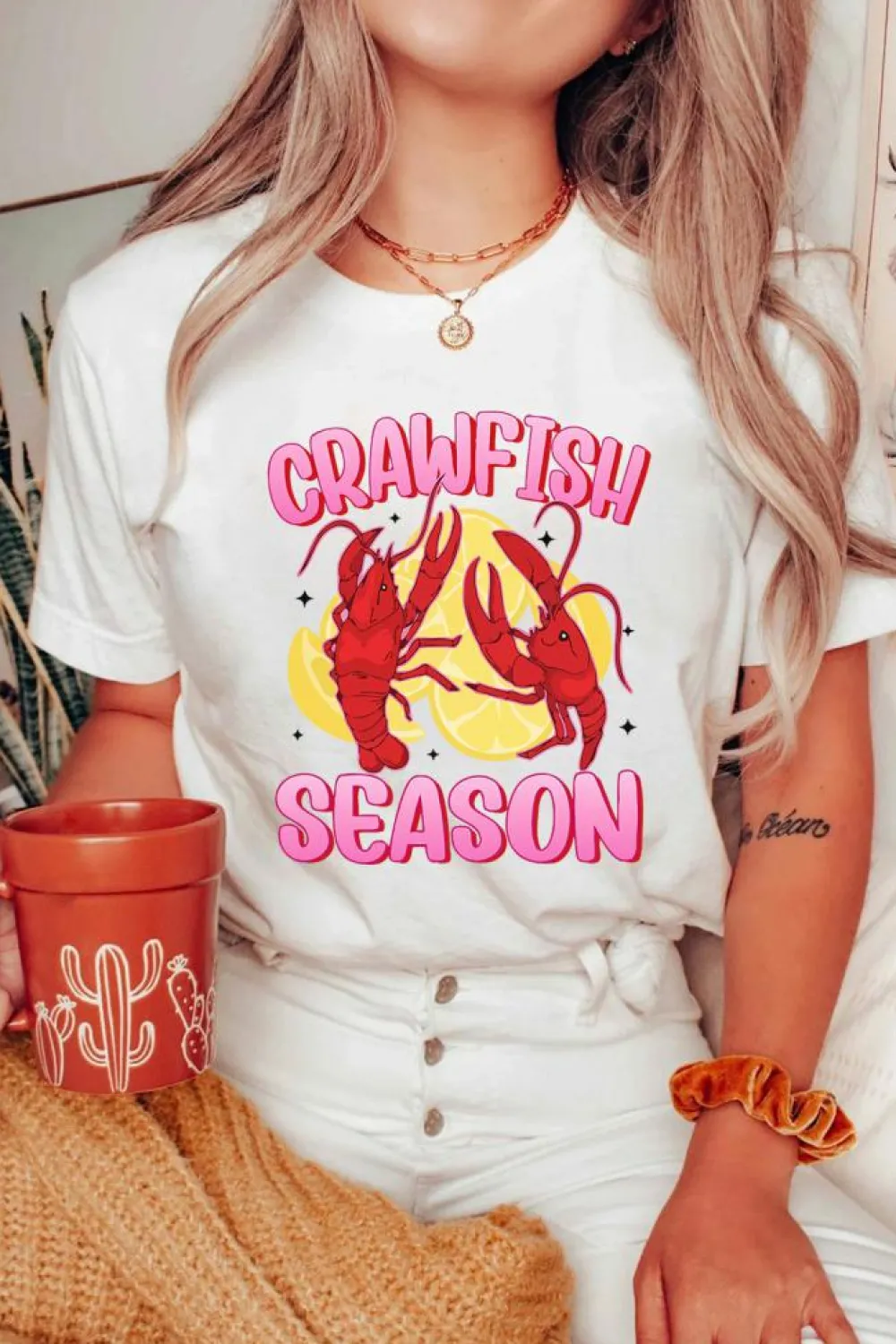 Fashion Dear-Lover CRAWFISH SEASON Lemon Spice Graphic Tee White
