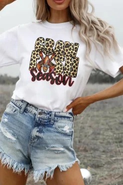 Sale Dear-Lover Crawfish Season Leopard Letter Graphic Tee White
