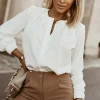 Hot Dear-Lover Crew Neck Gathered Stretch Cuff Shirt White