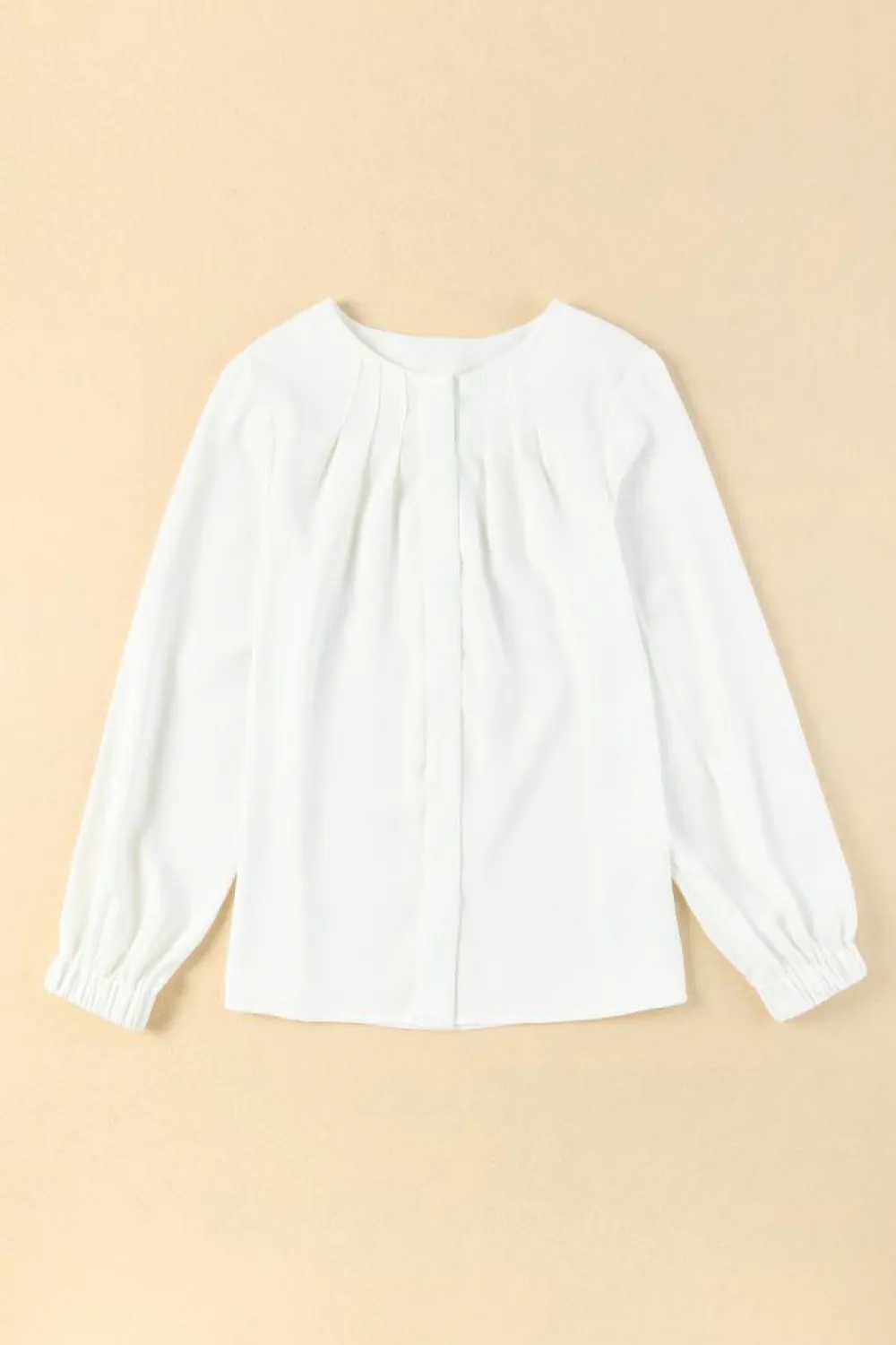 Hot Dear-Lover Crew Neck Gathered Stretch Cuff Shirt White