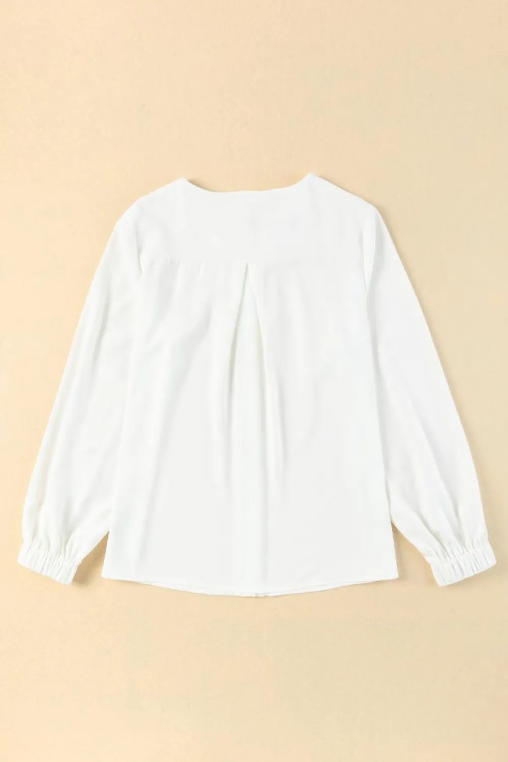 Hot Dear-Lover Crew Neck Gathered Stretch Cuff Shirt White