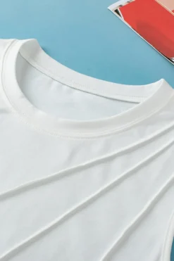 Sale Dear-Lover Crew Neck Pleated Tank Top White