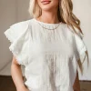 Discount Dear-Lover Crinkled Layered Ruffled Flutter Sleeve Blouse White