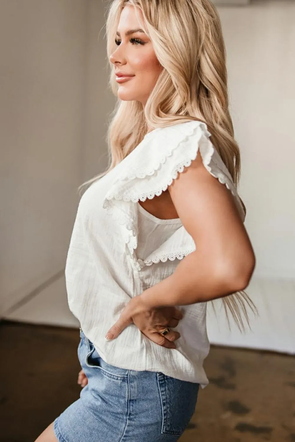 Discount Dear-Lover Crinkled Layered Ruffled Flutter Sleeve Blouse White