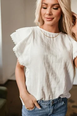 Discount Dear-Lover Crinkled Layered Ruffled Flutter Sleeve Blouse White