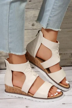Outlet Dear-Lover Crisscross Detail Hollowed Leather Gladiator Sandals White