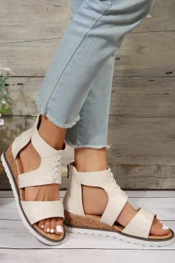 Outlet Dear-Lover Crisscross Detail Hollowed Leather Gladiator Sandals White