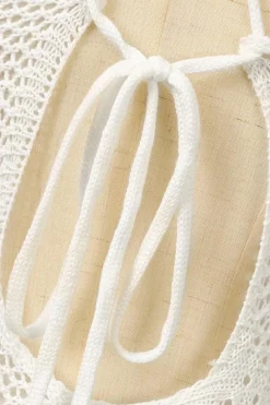 Best Dear-Lover Crisscross Knot Back Hollow Out Tasseled Beach Dress White