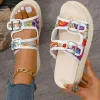 Outlet Dear-Lover Crochet Cut Out Buckle Strap Thick Sole Slippers White