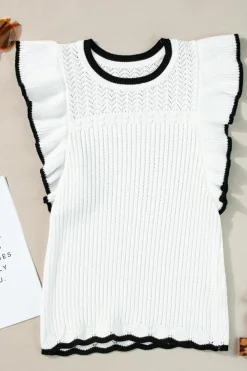 Hot Dear-Lover Crochet Eyelet Flounce Tank Top White