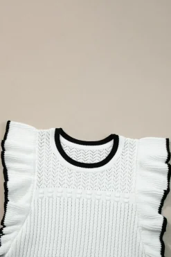 Hot Dear-Lover Crochet Eyelet Flounce Tank Top White