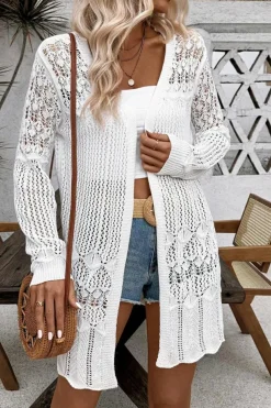 Hot Dear-Lover Crochet Hollow Out Open Front Cardigan White