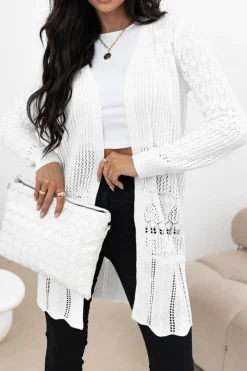 Hot Dear-Lover Crochet Hollow Out Open Front Cardigan White