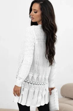 Hot Dear-Lover Crochet Hollow Out Open Front Cardigan White