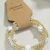 Hot Dear-Lover Cross Pearl Decor Beaded Elastic Multi Layered Bracelet White