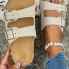 Best Dear-Lover Cut Out Buckle PU Leather Flat Slippers White