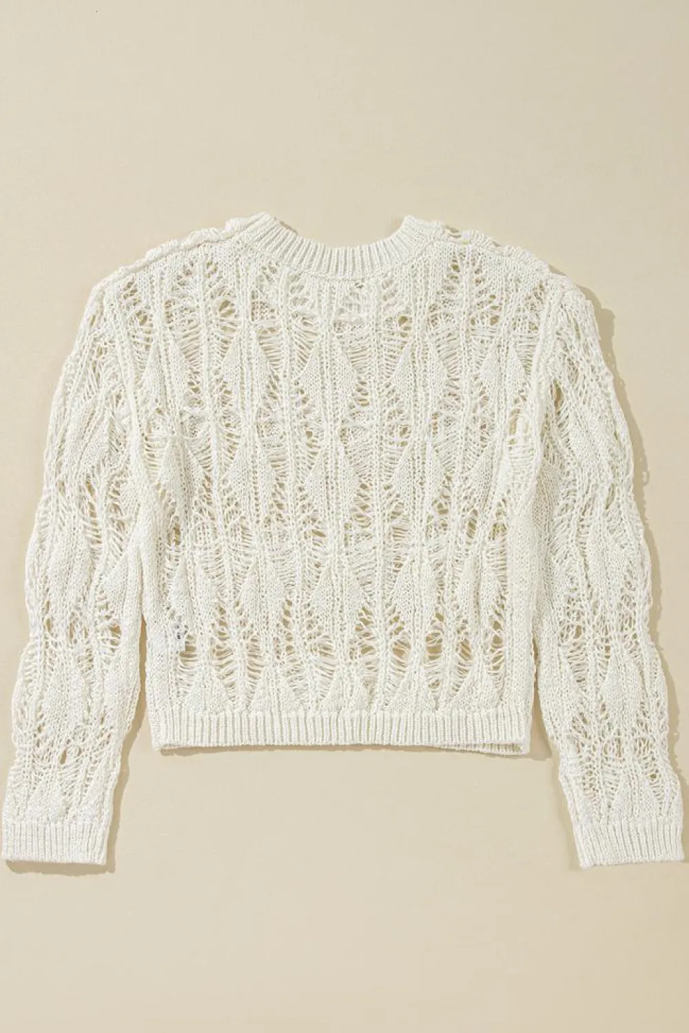 New Dear-Lover Cut Out Crochet Crew Neck Loose Fit Sweater White