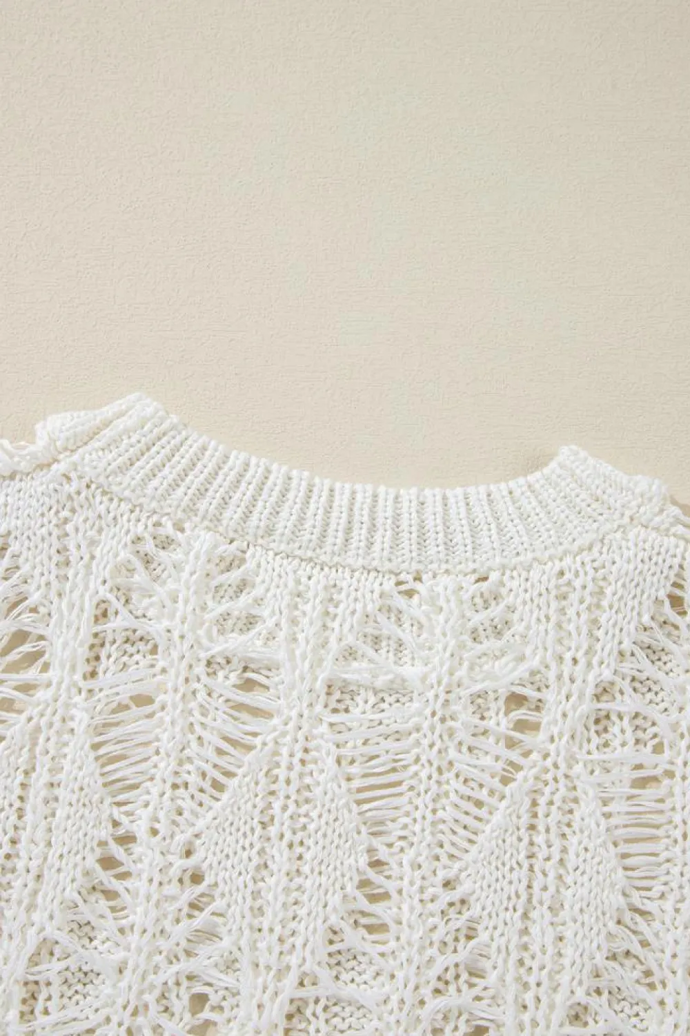 New Dear-Lover Cut Out Crochet Crew Neck Loose Fit Sweater White