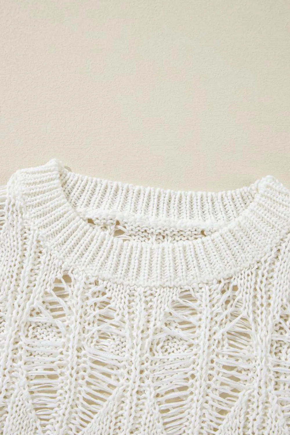 New Dear-Lover Cut Out Crochet Crew Neck Loose Fit Sweater White