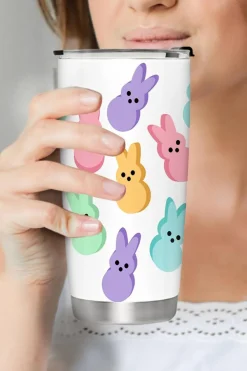 Hot Dear-Lover Cute Bunny Printed Stainless Steel Thermal Vacuum Cup 20oz White