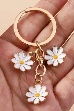 Sale Dear-Lover Cute Daisy Shape Ornament Key Ring White