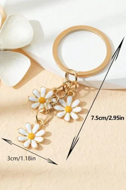Sale Dear-Lover Cute Daisy Shape Ornament Key Ring White