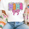 Fashion Dear-Lover Cute MaMa Bow Graphic Crewneck T Shirt White