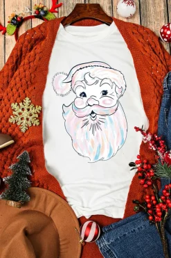 Discount Dear-Lover Cute Santa Claus Graphic Casual Tee White