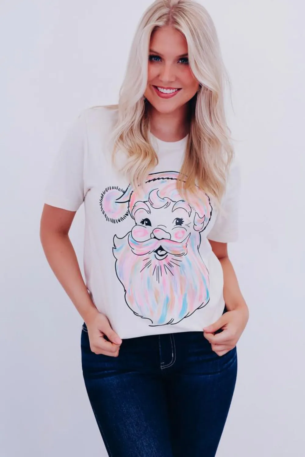 Discount Dear-Lover Cute Santa Claus Graphic Casual Tee White