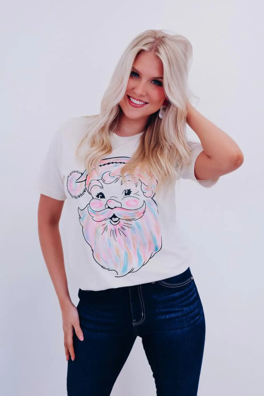 Discount Dear-Lover Cute Santa Claus Graphic Casual Tee White