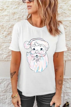 Discount Dear-Lover Cute Santa Claus Graphic Casual Tee White