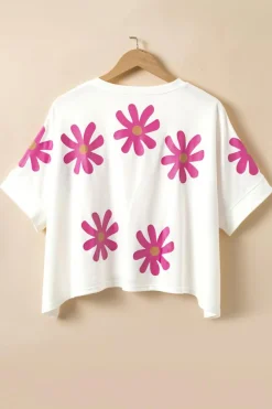 Fashion Dear-Lover Daisy Flower Printed Casual T Shirt White