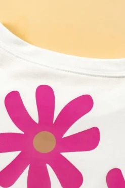 Fashion Dear-Lover Daisy Flower Printed Casual T Shirt White
