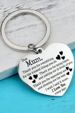 New Dear-Lover Dear Mum Gift Heart Pendant Key Ring White