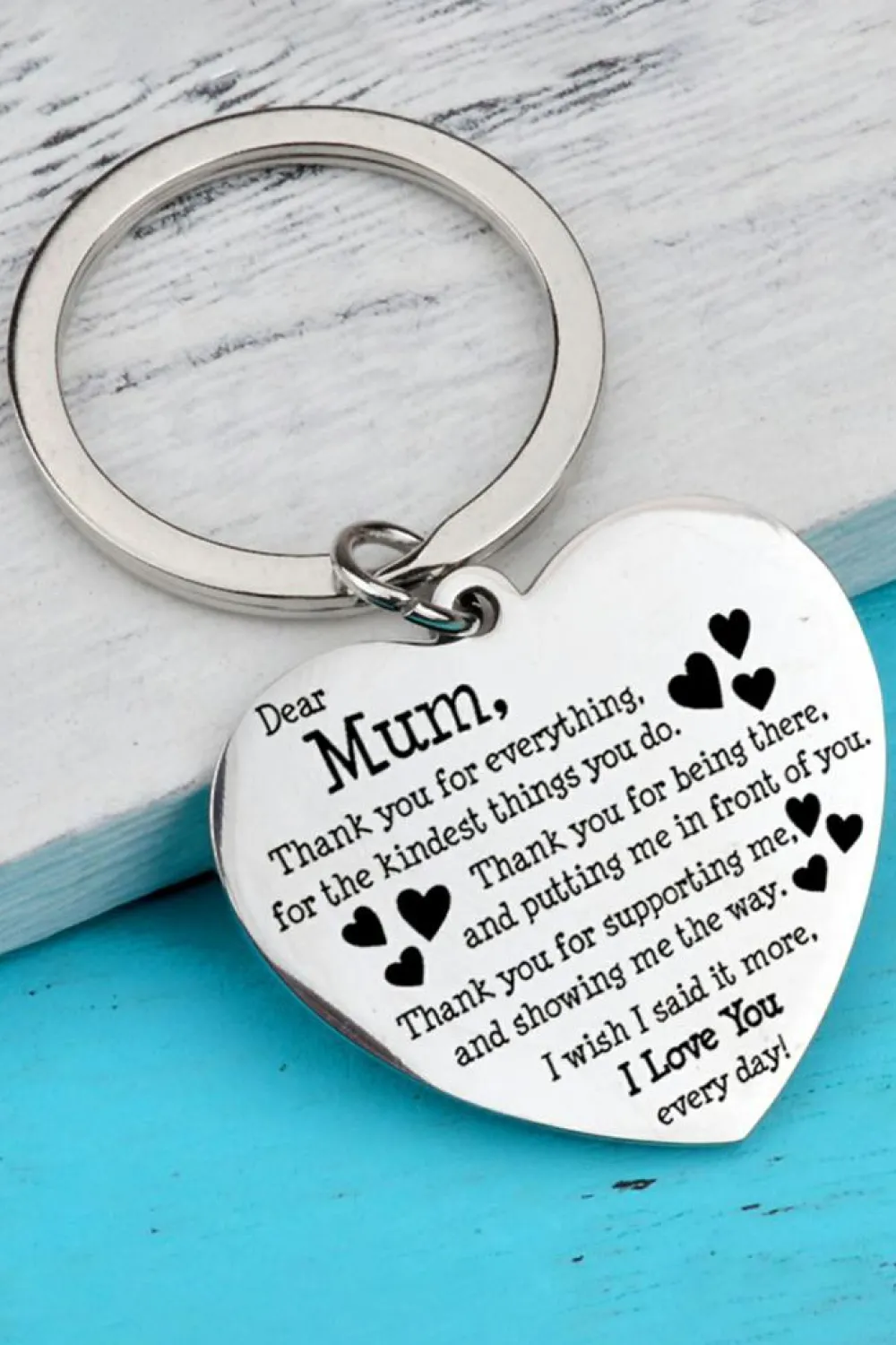 New Dear-Lover Dear Mum Gift Heart Pendant Key Ring White