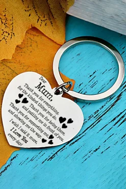 New Dear-Lover Dear Mum Gift Heart Pendant Key Ring White