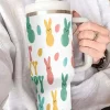 Hot Dear-Lover DONT WORRY BE HOPPY Bunny Print Thermal Tumbler 40oz White
