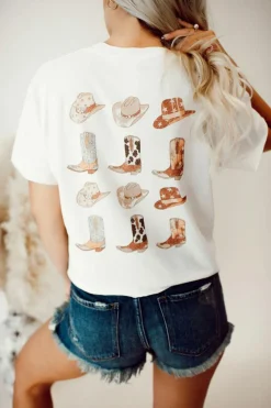 Best Dear-Lover Double-Side Cowboy Hat & Boots Graphic Tee White