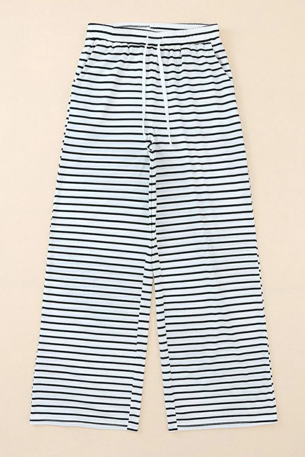 Hot Dear-Lover Drawstring Striped Wide Leg Pants White