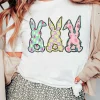 Fashion Dear-Lover Easter Bunny Graphic Crewneck Tee White