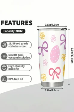 Sale Dear-Lover Easter Eggs Bow Flower Printed Insulated Stainless Steel Thermal Cup White