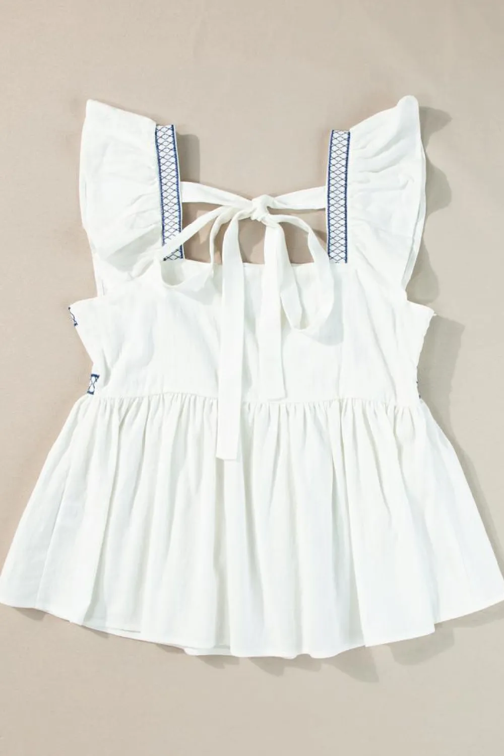 Clearance Dear-Lover Embroidered Bust Square Neck Peplum Blouse White