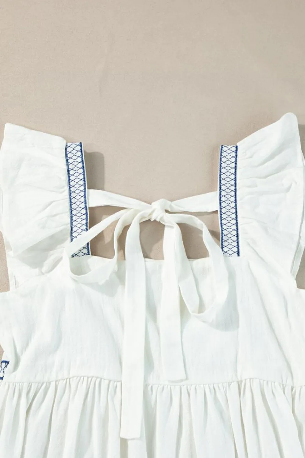 Clearance Dear-Lover Embroidered Bust Square Neck Peplum Blouse White