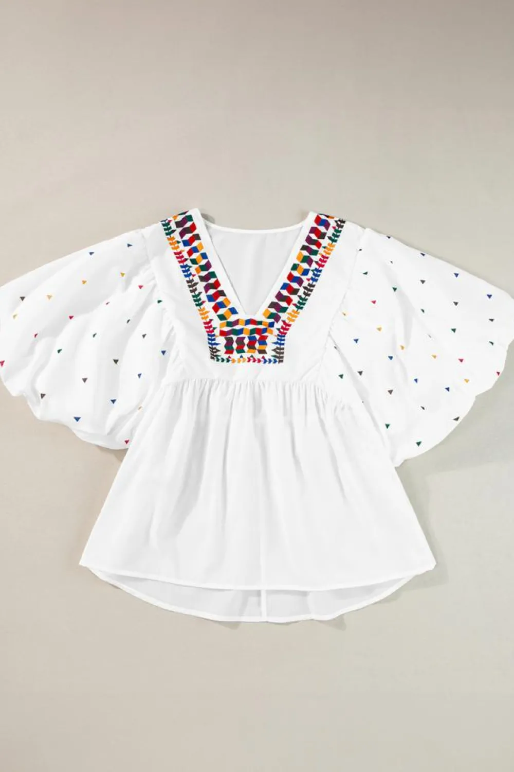 Best Dear-Lover Embroidered Puff Sleeve V Neck Blouse White